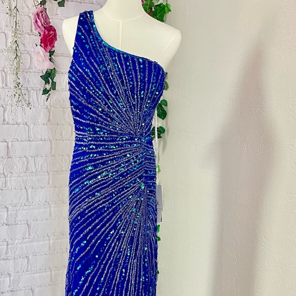 Portia and Scarlett slit skirt one shoulder dress royal Blue SZ 20 - Picture 3 of 7